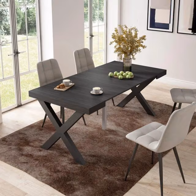 Consolle allungabile, 58 fino 180x90x73cm, Per 8 persone, Gambe in legno, Nero RF2760
