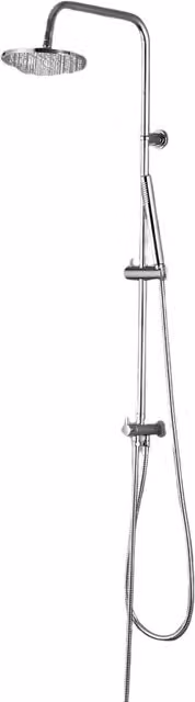 Colonna Doccia Round Bagnoclic Cromata con Centrale Scorrevole Minimal, Deviatore Verticale, Soffione Ø20 cm e Doccino Manuale in Acciaio Inox