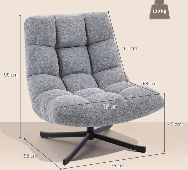 Poltrona relax girevole con seduta ampia e rivestimento idrorepellente in effetto ciniglia, base in acciaio grigio