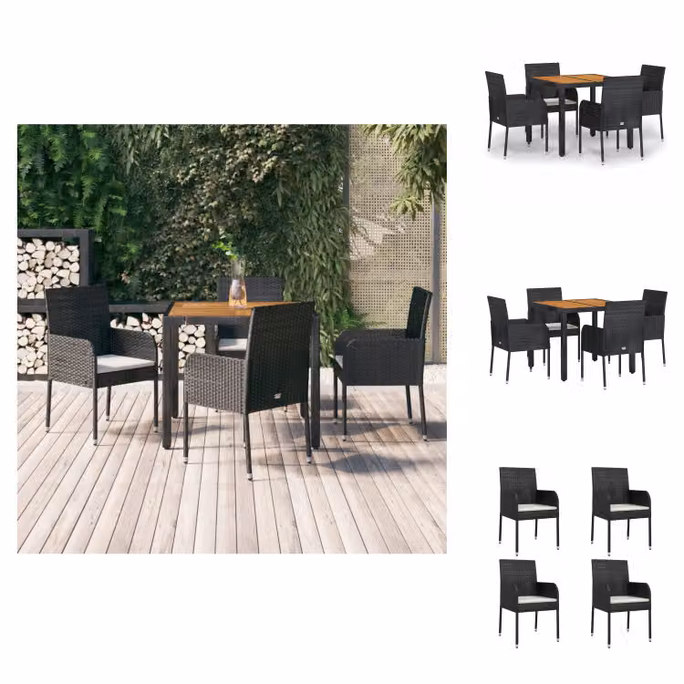 vidaXL Set da pranzo da giardino 5 pezzi con cuscini in poly rattan nero - Set di mobili da giardino
