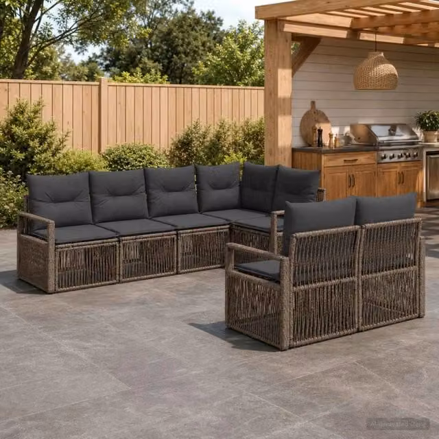 Set Divano da Giardino 7 pz 7-Numero di posti Grigio polyrattan 3435770