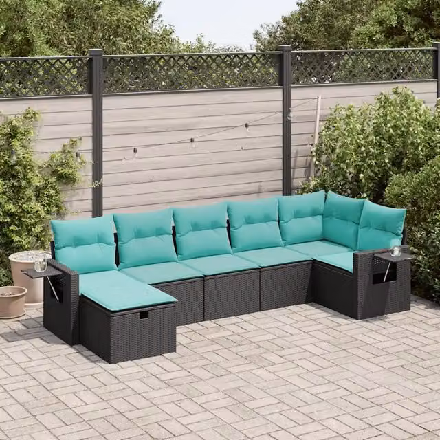 Set Divani da Giardino con Cuscini 7pz Nero Polyrattan 3325503