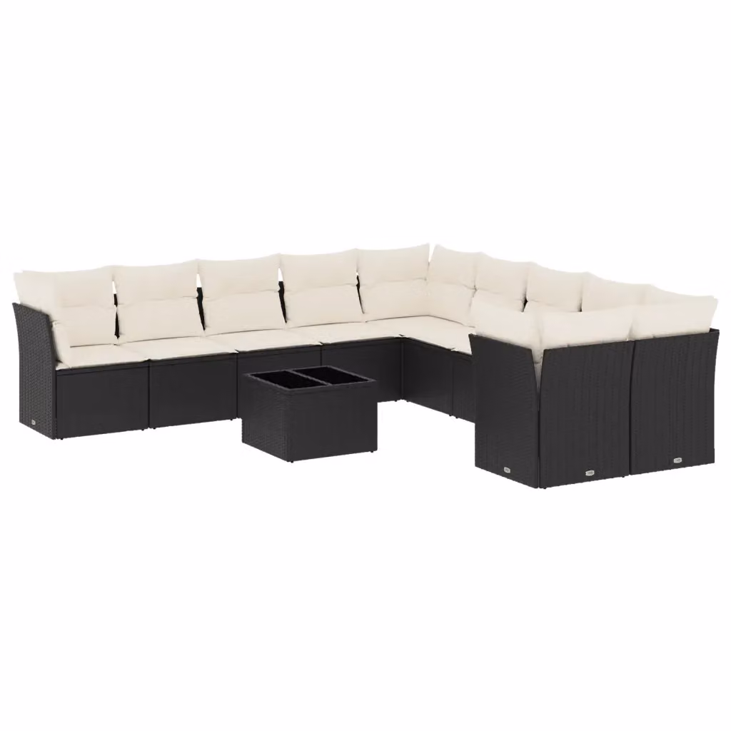 Set di Divani da Giardino a Forma di U vidaXL con 11 Pezzi, Polyrattan Nero e Bianco con Cuscini e Tavolino da Esterno – 2