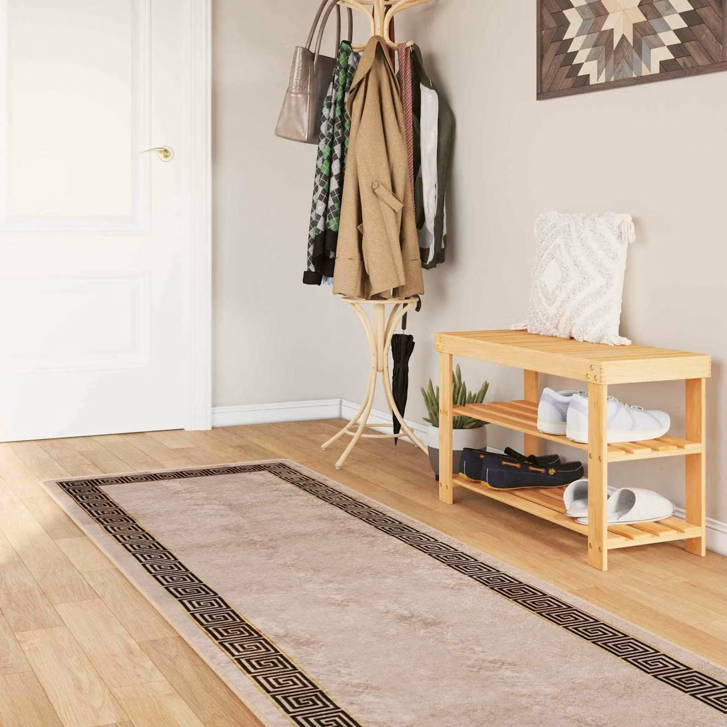 Tappeto Runner vidaXL MARSA Nero e Beige, Lavabile e Antiscivolo, L 80 cm x P 400 cm, in Poliestere e PVC
