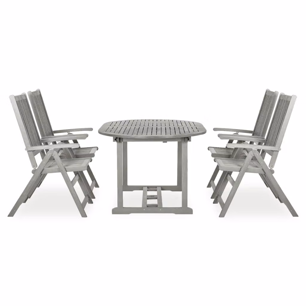Set da pranzo da giardino 5 pz (150-200)x100 cm in legno massello di acacia grigio