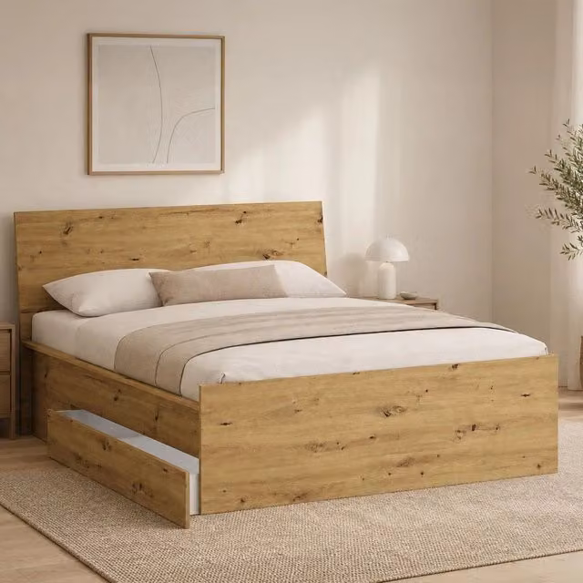 Letto Matrimoniale Lidati, Letto Matrimoniale Dimensione Materasso 160x200 cm, Marrone Rovere Nodi