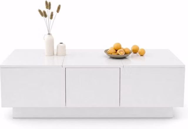 Tavolino da caffè REDOM bianco lucido con cassetti e vani contenitore L/P/H: 100 x 50 x 31 cm – 1