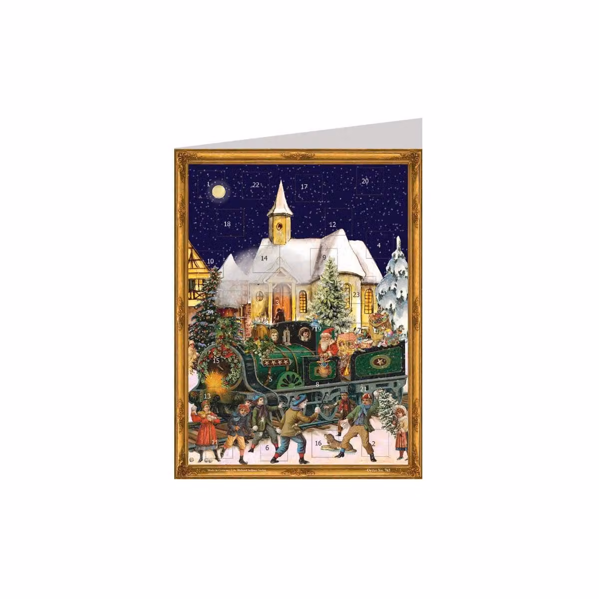 Mini calendario dell'Avvento con motivo del trenino natalizio in stile vittoriano