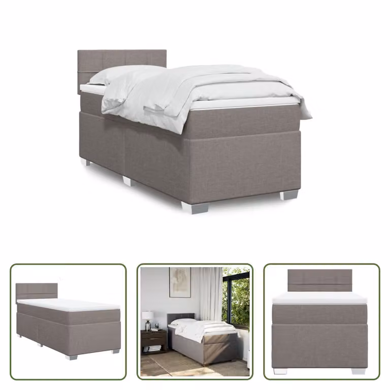 The Living Store Letto a molle con materasso Taupe 80x200 cm in tessuto