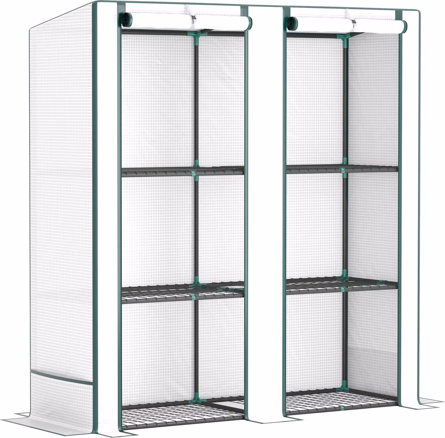 Serra con tetto a una falda, doppia porta, ripiani, resistente all'inverno; serra in acciaio con copertura in plastica, serra per balcone, giardino, serra per pomodori 144 x 48 x 152 cm