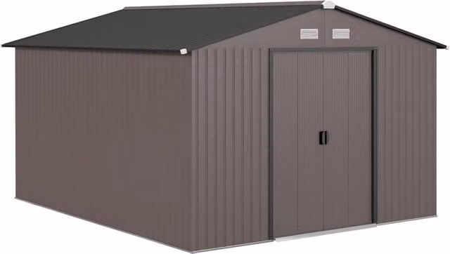 Casetta da Giardino con 2 Porte Scorrevoli e 4 Prese d'Aria in Acciaio, 322x277x192 cm, Marrone