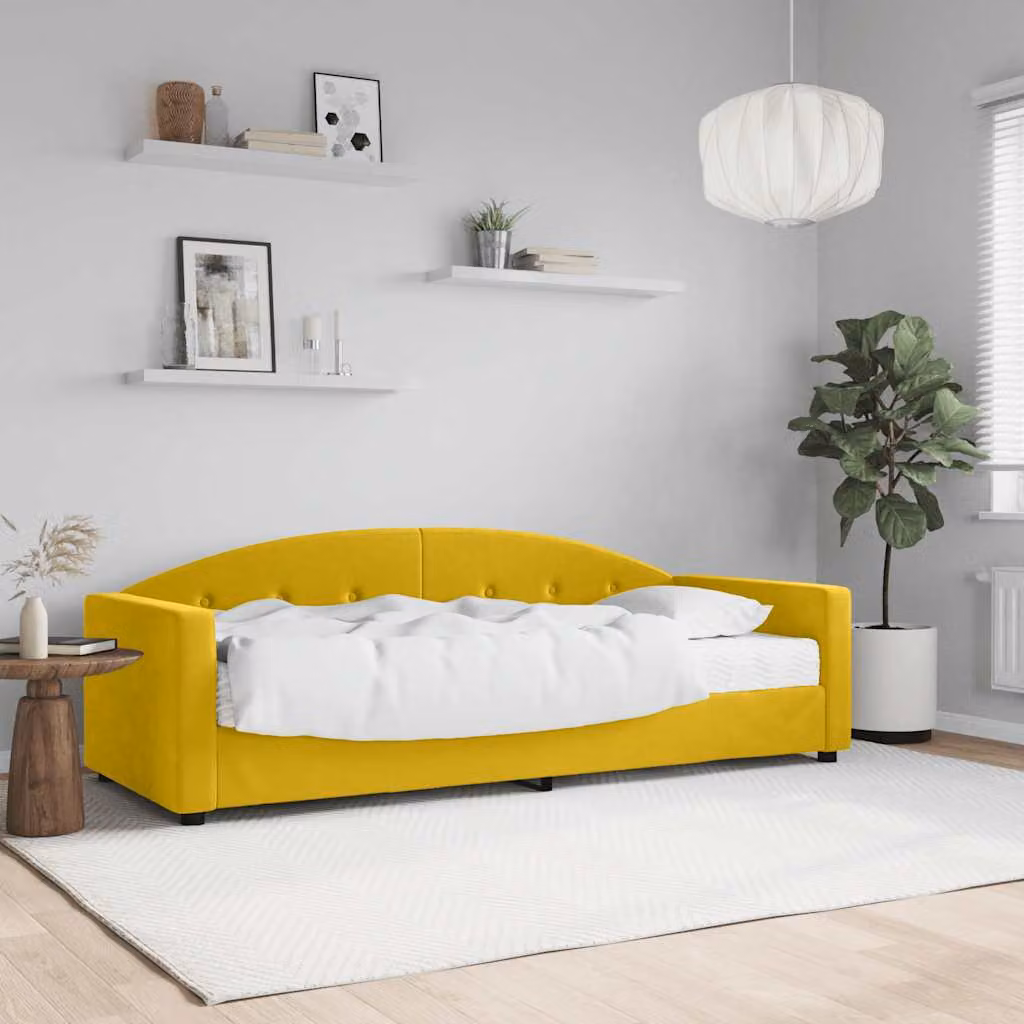 vidaXL Divano Letto in Velluto Giallo con Materasso L/P/H: 200 x 80 x 75 cm