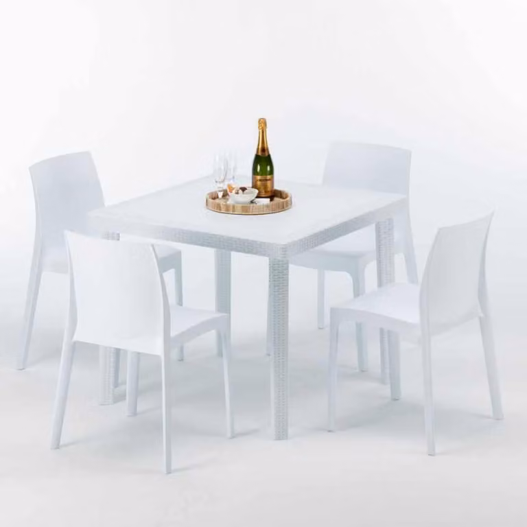 Tavolo quadrato bianco e 4 sedie Set di bastoni da esterno in polipropilene colorato Grand Soleil Rome Love - Bianco