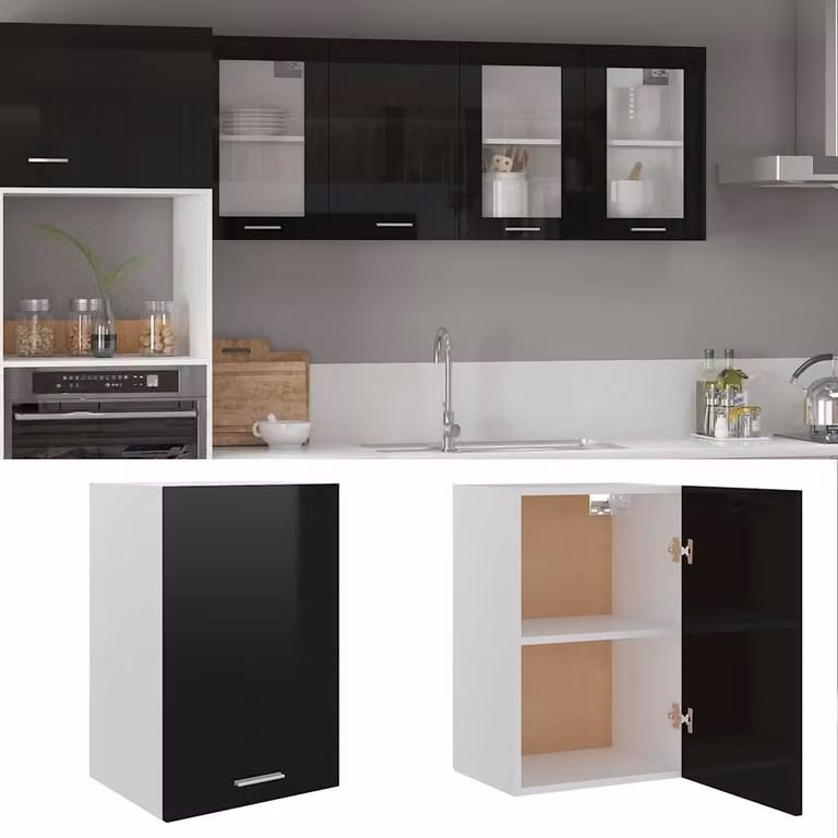 vidaXL Mobile Pensile “Lyon” Nero Lucido 39,5x31x60 cm