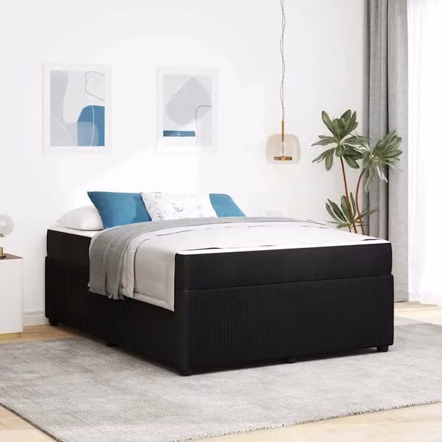 Struttura letto moderno vidaXL in tessuto nero con legno, L: 160 cm, P: 200 cm, H: 66 cm – 1