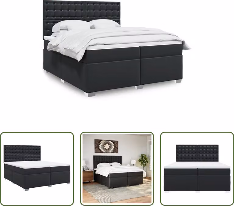 The Living Store Letto a molle con materasso nero 200x200 cm in Pelle finta