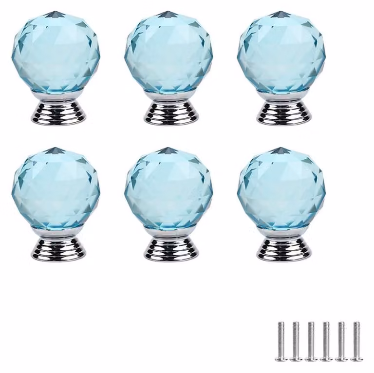 Set di 6 pomelli di cristallo colorati per ante di armadi e cassetti
