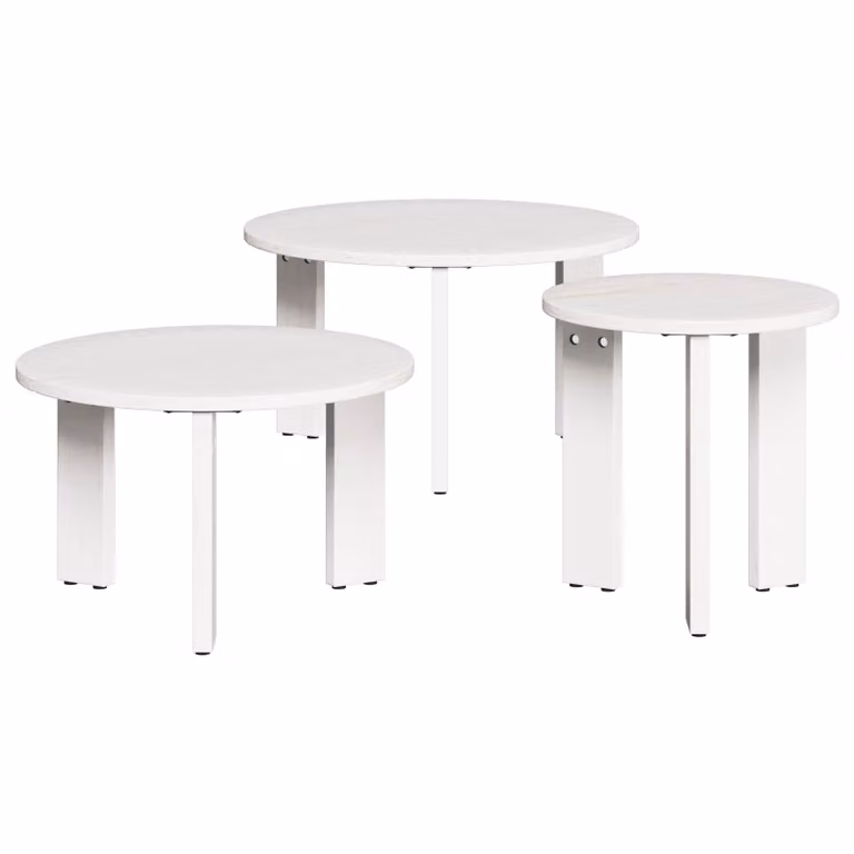 Set di 3 tavolini da salotto rotondi vidaXL in legno di pino bianco stile rustico L/P/H: 47,5 x 47,5 x 27 cm