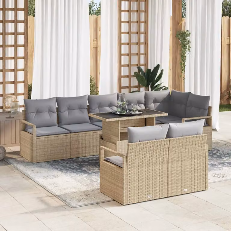 Set Divano da Giardino vidaXL a Forma a U composto da 9 Pezzi con Tavolino e Cuscini, Struttura in Acciaio e Colore Grigio o Beige
