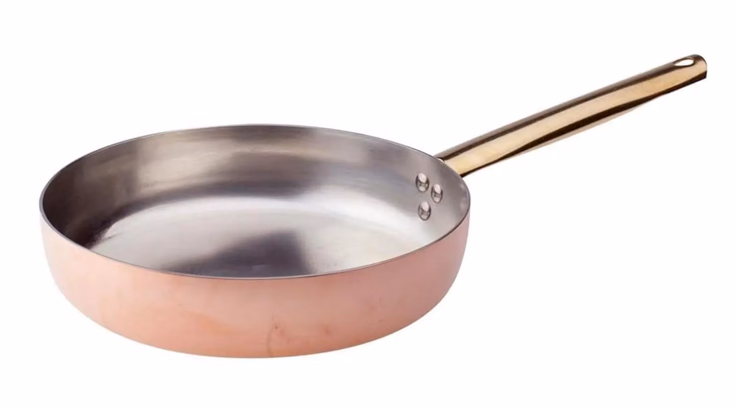 Padella in rame liscio stagnato a mano 2mm, un manico in ottone diam. 40cm (2° SCELTA)