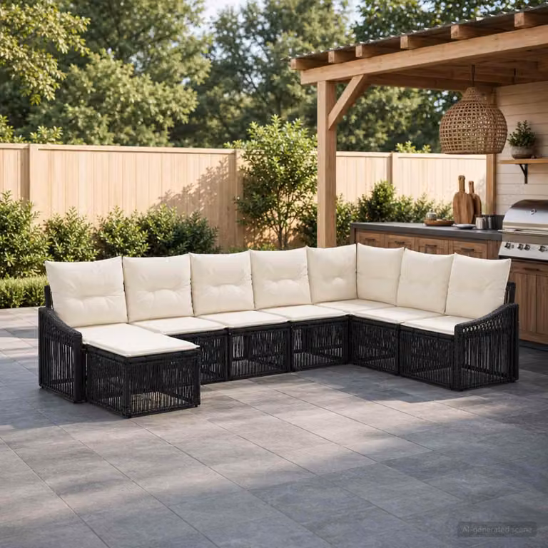 Maison Exclusive - Set da giardino composto da 8 pezzi, divano in rattan sintetico nero