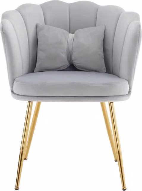 Set da 4 sedie moderne in velluto grigio con schienale a petalo， gambe in metallo dorato e cuscino decorativo， per soggiorno， camera e sala da pranzo