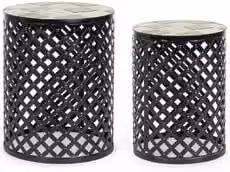 Set di tavolini da esterno LOIRE in ceramica e acciaio verniciato nero opaco