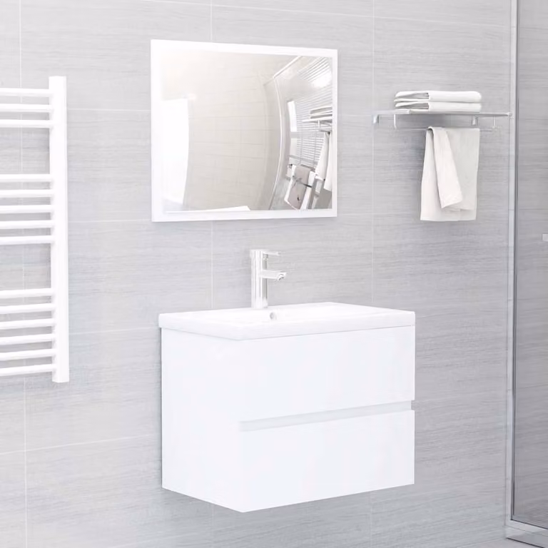 Mobile lavabo moderno vidaXL bianco con cassetti e ante in legno e ceramica L: 60,0 cm, P: 38,5 cm, H: 45,0 cm