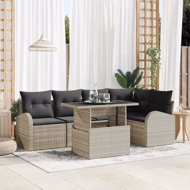 Set Divano da Giardino a L con Poltrona e Tavolino vidaXL, 6 Pezzi, Grigio
