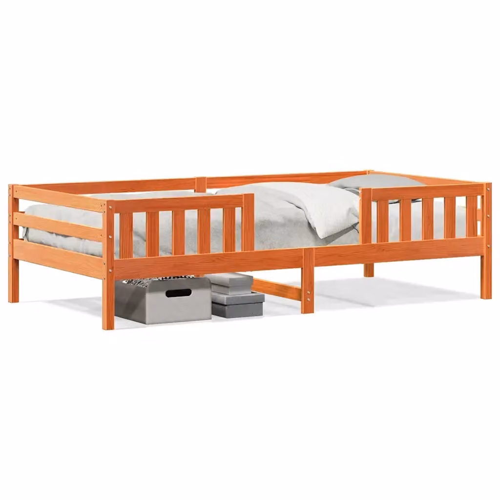 Letto moderno in legno di pino color marrone cera vidaXL senza materasso L: 100 cm, P: 200 cm – 2