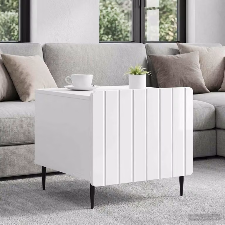 vidaXL Tavolino da salotto moderno con cassetto Bianco Lucido L: 49 cm, P: 50 cm, H: 42 cm