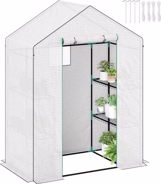 Serra da giardino Outsunny con 1 porta, 1 finestra e 3 livelli per piante e fiori, tela PE, bianco, L 143 x P 74 x H 190 cm