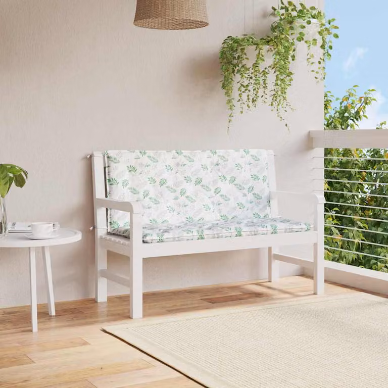 Set di 2 cuscini per panca da giardino vidaXL con motivo a foglie, colore verde e bianco, impermeabili e resistenti ai raggi UV, L 120 x P 50 x H 7 cm