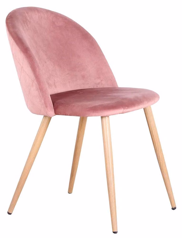 Sedia da pranzo - Sedia moderna in velluto - Seduta imbottita - Gambe in metallo - Struttura in legno - Montaggio semplice - Rosa