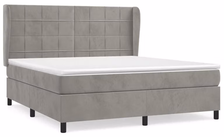 Letto con rete a molle contenitore, colore grigio chiaro - 180x200 cm - Rivestito in velluto - Materasso a molle insacchettate