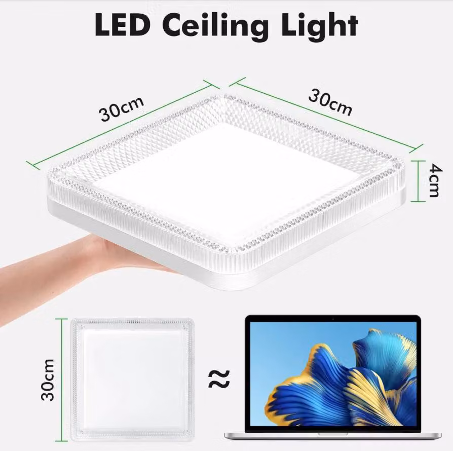 Pannello luminoso a LED - Paralume quadrato in acrilico con decorazioni a stelle - 48 W - 6500 K - Non dimmerabile - Confezione da 1