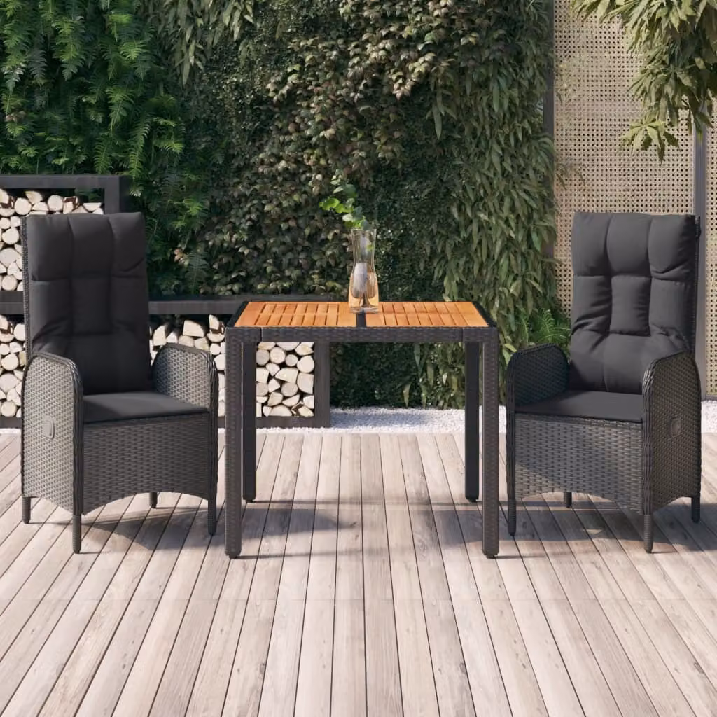 Maison Exclusive - Set da pranzo da giardino 3 pezzi con cuscini in polyrattan nero