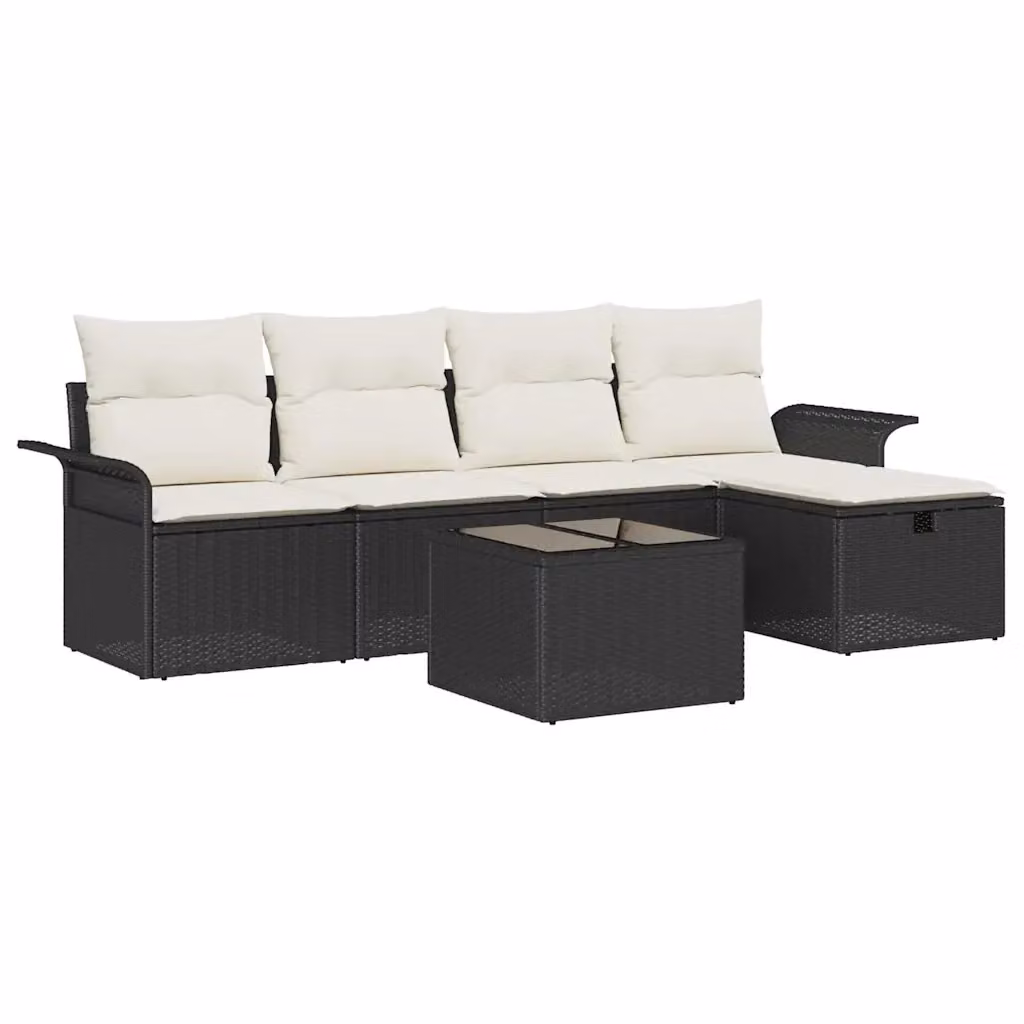 Set Divano da Giardino vidaXL 6 Pezzi a Forma di L con Tavolino e Pouf, Nero e Beige – 2