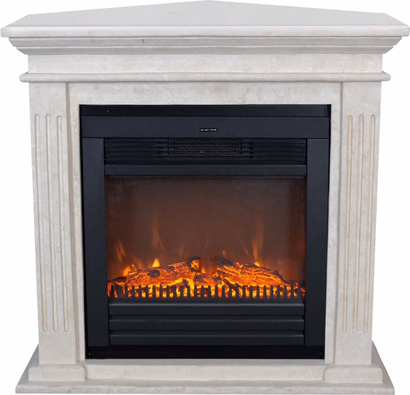 Caminetto elettrico Xaralyn - Cadiz-Corner ELU - pietra naturale bianca - riscaldamento 1400 Watt - con telecomando - caminetto da incasso incluso - caminetto decorativo - caminetto ad angolo