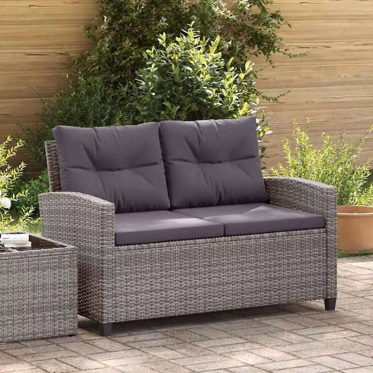 vidaXL Divano da Giardino a 2 Posti in Polyrattan Grigio con Cuscini, L: 124 cm