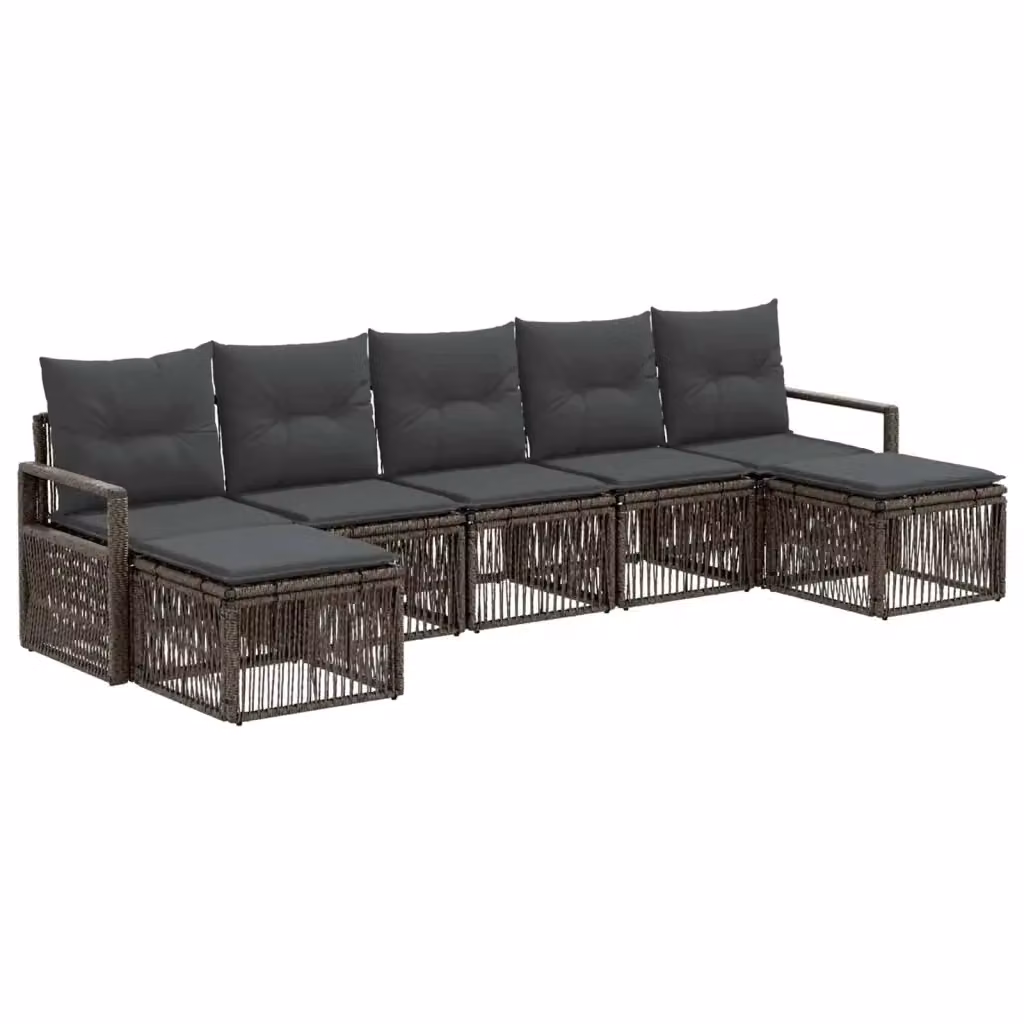 Set Divano da Giardino vidaXL a Forma a U in Polyrattan Grigio con 7 Pezzi e Cuscini – 2