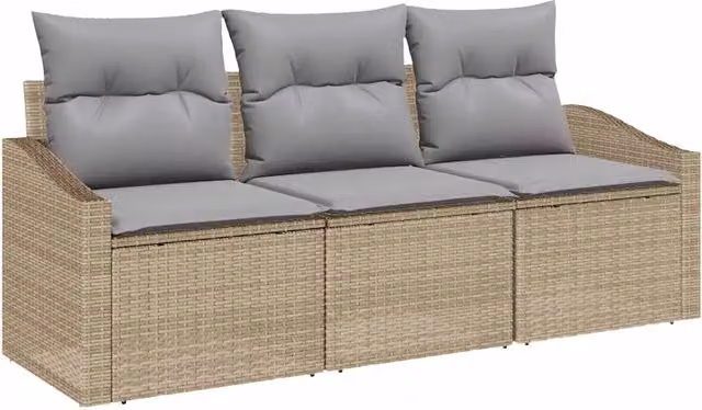 Set di divani con cuscino 3 pz | Set Salotto da Giardino Beige polyrattan