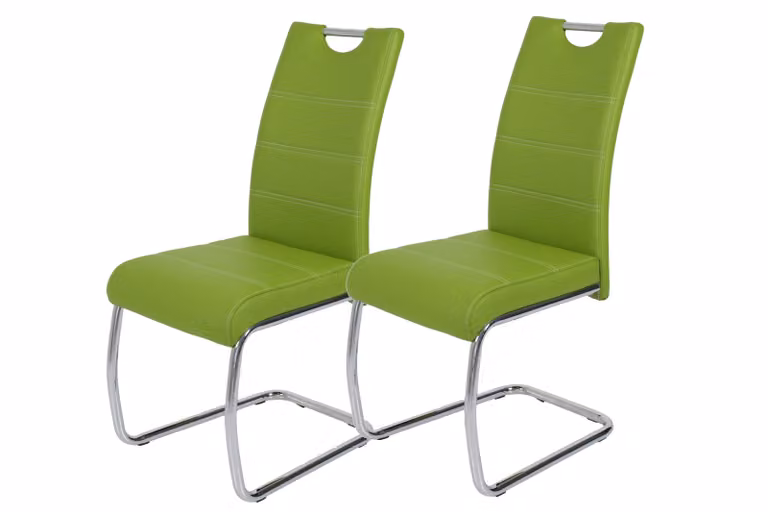 Hela Tische, set di 2 sedie per sala da pranzo a sbalzo Flora - rivestimento in Pelle finta verde - struttura in metallo a tubo tondo cromato - portata 120 kg - schienale con maniglia