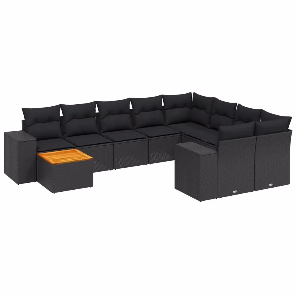 vidaXL Set Divani da Giardino a Forma di U in Polyrattan Nero con Cuscini e Tavolino da Caffè – 2