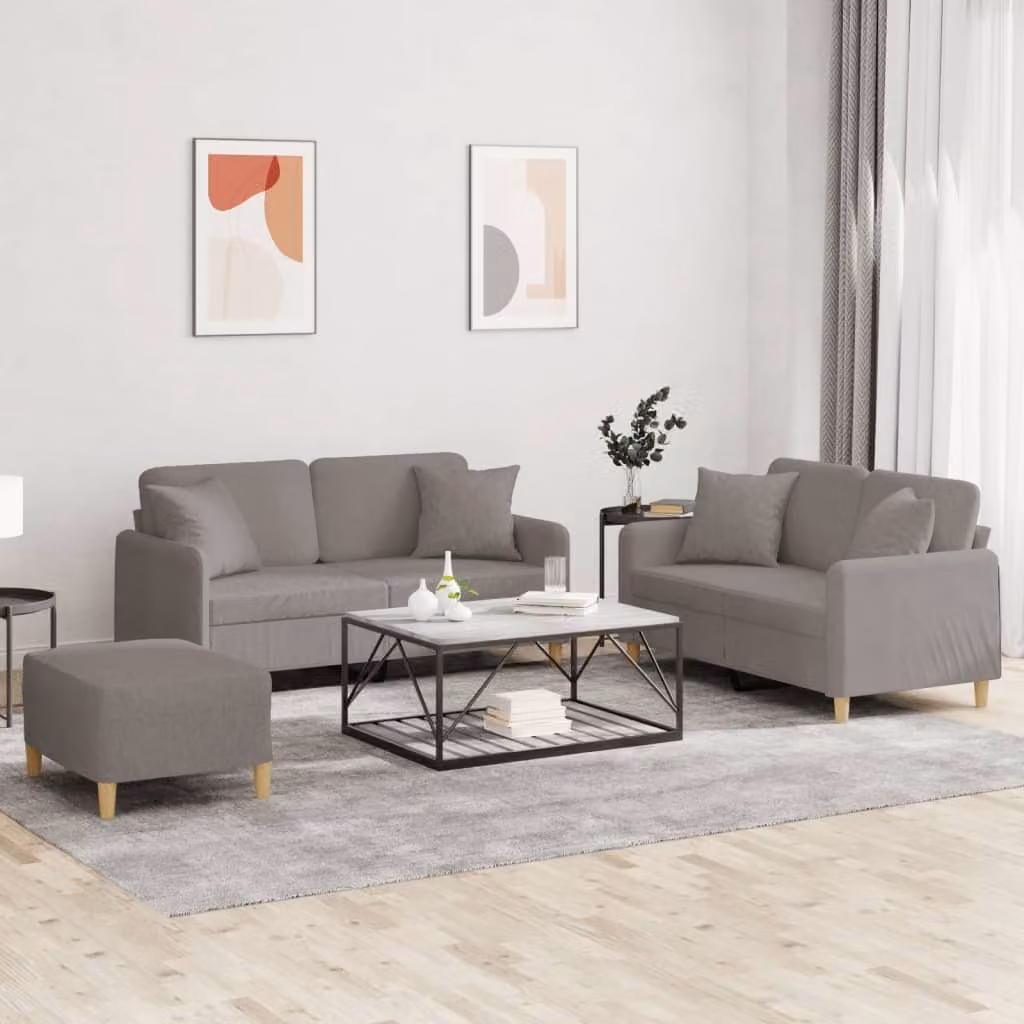 Maison Exclusive - Set divano a 3 pezzi con cuscini in tessuto color taupe