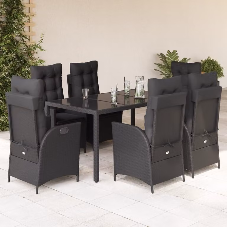 Maison Exclusive - Set da Pranzo da Giardino 7 pz Nero con Cuscini in Polyrattan