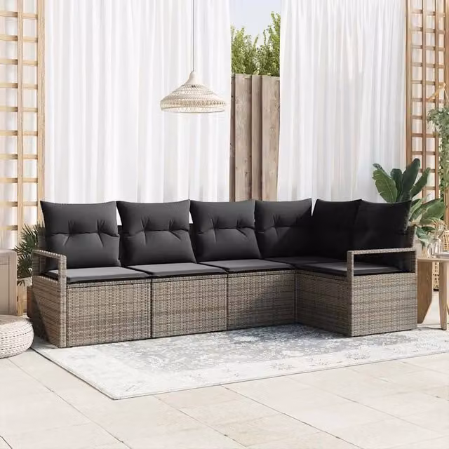 Set Divano da Giardino 5 pz Grigio polyrattan 3355048