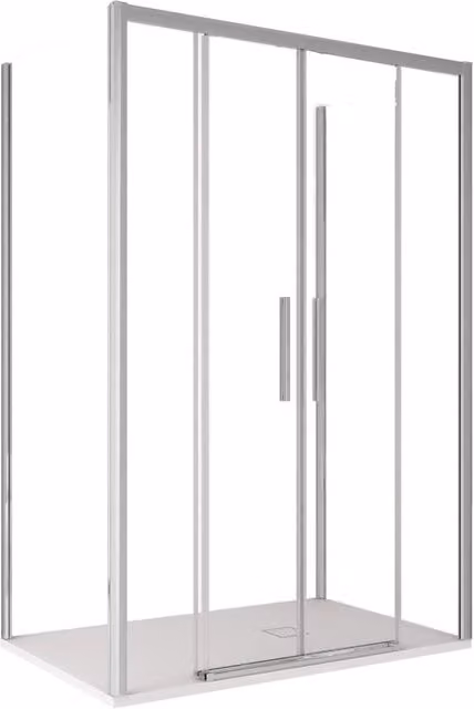 Box Doccia Bonussi Eliane a 3 Lati con 2 Ante Scorrevoli in Cristallo Trasparente da 6mm, L/P/H: 140 x 80 x 195 cm