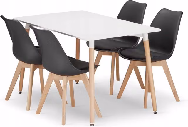 Set tavolo rettangolare VALORA YURO con 4 sedie RIXK - Bianco e nero
