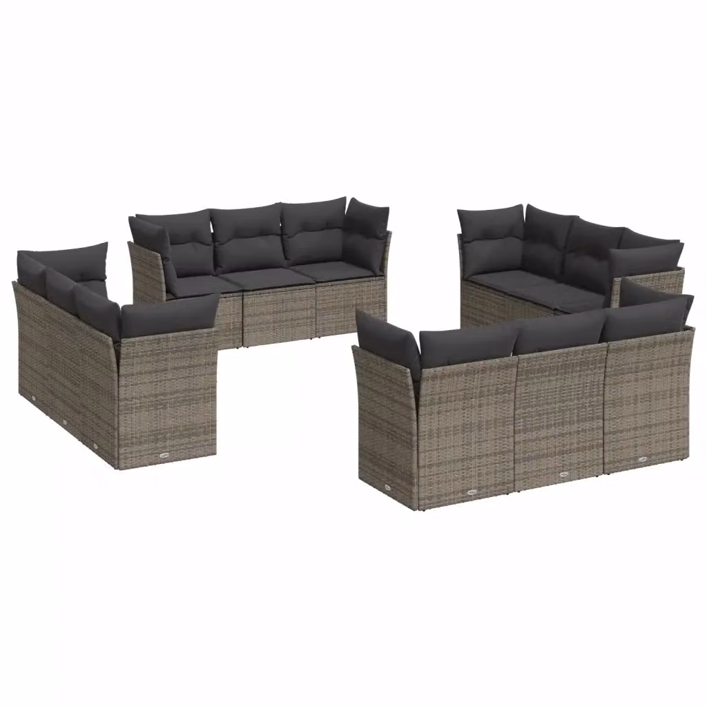 vidaXL Set Divani da Giardino 12 Pezzi in Polyrattan Grigio con Cuscini – 2